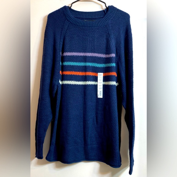 Women's Sonoma Navy Blue Stripe Allover Stitch Pullover Sweater Size XL. New - Picture 1 of 7
